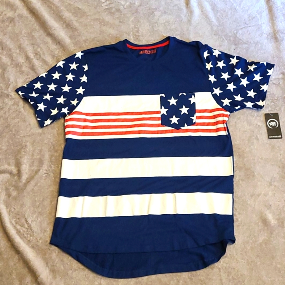 NWT Mecca USA Red White Blue T-shirt Size L